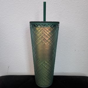 Starbucks Fall Collection 2023 Peacock Green Jeweled Soft Touch Venti Cold Cup